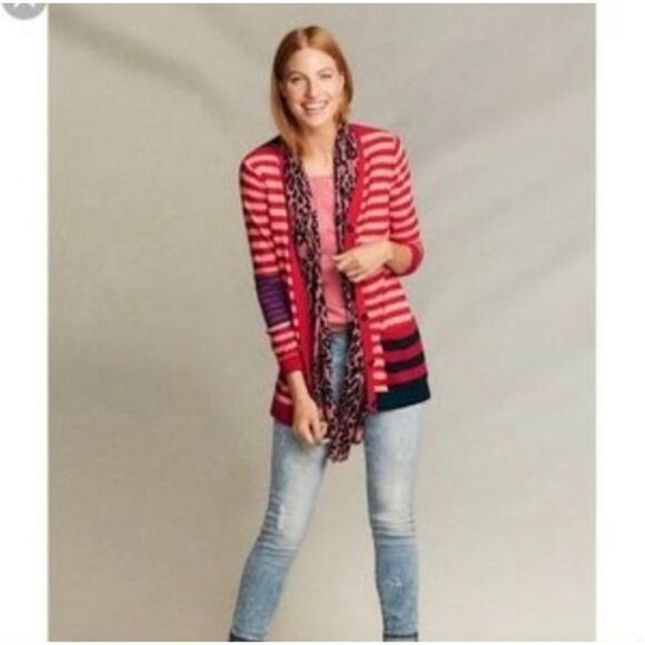 CAbi picnic red & pink striped M grandpa cardigan - Picture 1 of 5